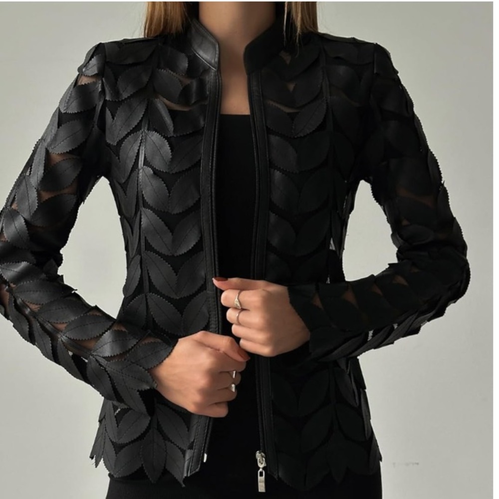 E -Tali Saggia Leather Leaf Jacket size 4-6